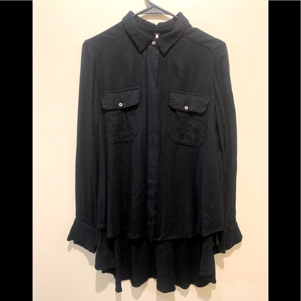 FREE PEOPLE Black Waffle Knit Top Sz S/P